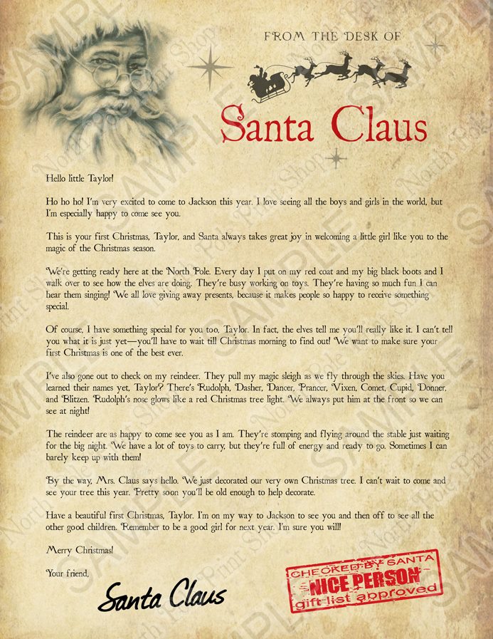 Baby’s First Christmas Letter. Move your mouse over the image to highlight personalizations.